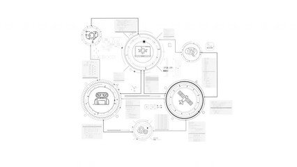 Monochrome animated infographic diagram about the work of AI.