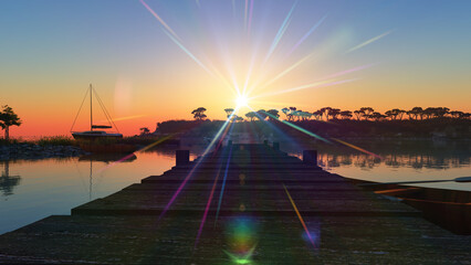 Wall Mural - beautiful sunset over the tropical lagoon