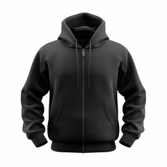 Black Hoodie with Zipper, Hood, and Pockets, Isolated on White Background - Perfect for Apparel Design, Custom Printing, and Branding | 4K Wallpaper, Mockup