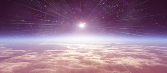 Wall Mural - sunrise from space aurora, 3d rendering
