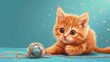 © Digital Artistry Den - Charming of a cute fluffy ginger kitten playfully interacting with a ball of yarn The kitten s innocent mischievous expression and lively pose capture the playful energetic nature of young felines