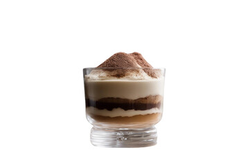 Wall Mural - A traditional tiramisu with cinnamon in a glass layers visible isolated on transparent background