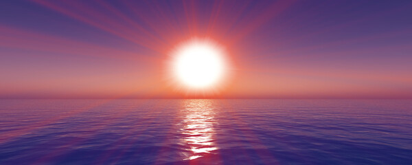 Wall Mural - sunset sea sun ray clear sky. 3d rendering