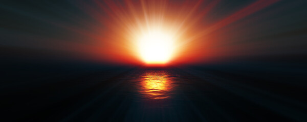 Wall Mural - sunset sea sun ray clear sky. 3d rendering