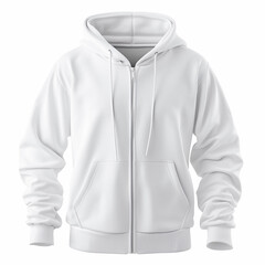 White Hoodie with Zipper, Hood, and Pockets, Isolated on White Background - Perfect for Apparel Design, Custom Printing, and Branding | 4K Wallpaper, Mockup