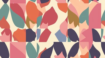 Wall Mural - Angular petals flat design front view angular theme cartoon drawing Analogous Color Scheme. Seamless Pattern, Fabric Pattern.