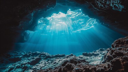 Wall Mural - Thecave in deep sea underwater outdoors nature.