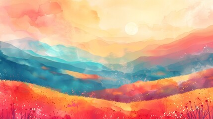 Wall Mural - Sunset over the mountains