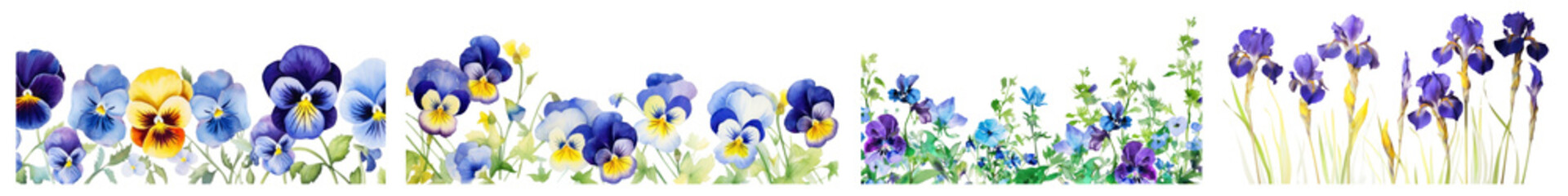Wall Mural - Watercolor style of pansy border set