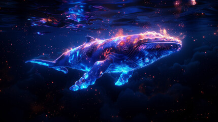 Canvas Print - Blue whale in deep sea, symbol of rich cryptocurrency holder