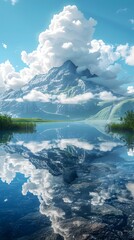 Wall Mural - Mountain lake reflecting clouds