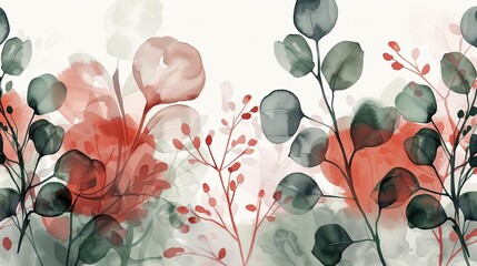 Floral hand drawn background. Botanical line art wallpaper with flowers, branches. Generative Ai