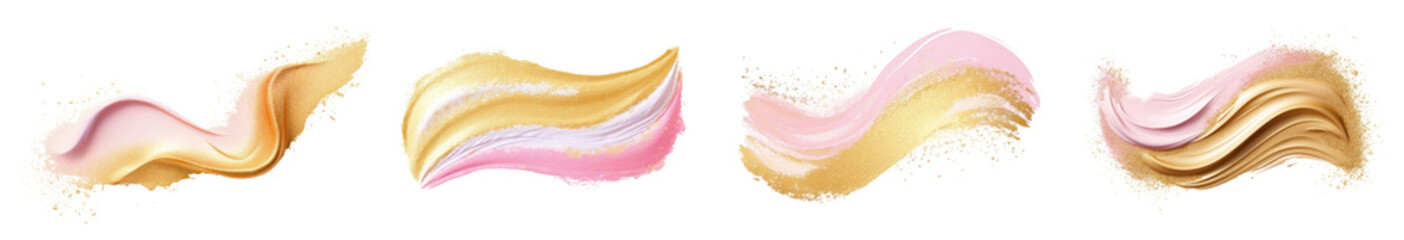 Wall Mural - Gold and pink abstract brush strokes set