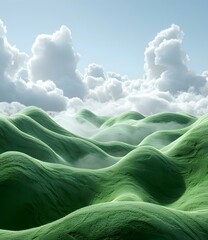 Wall Mural - Green rolling hills under a blue sky with white clouds