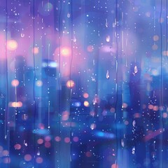 Wall Mural - A digital illustration featuring raindrops falling onto a pixelated cityscape with each drop creating a tiny ripple effect on the reflection in the windows. High resolution photography. 