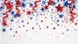 © Deivison - Confetti of red, white and blue stars with ribbons on white background, concept of 4th of July, holiday in USA, Independence Day