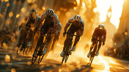 Canvas Print - Group of people riding bikes down a street