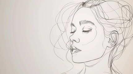 Poster - Continuous Line Drawing of a Woman s Face Highlighting the Elegance and Grace of Her Features in a Minimalist Style