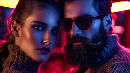Wall Mural - Male fashion model with an Imperial Beard, with beautiful girl