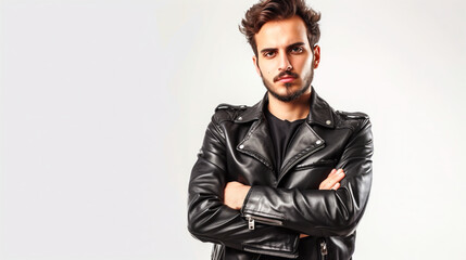 Poster - Male fashion model with Mutton Chops, wearing a leather jacket