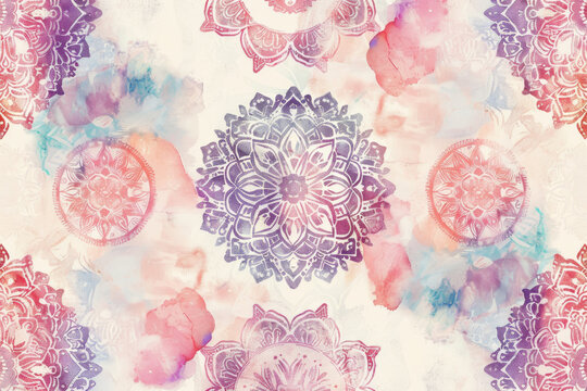 A watercolor painting of bohemian mandala flower pattern, oriental abstract background texture