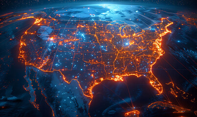 Aufkleber - Intense digital map of the US with rapid, glowing data lines illustrating high-speed connectivity