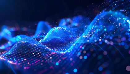 Poster - Abstract digital chart with flowing blue lines and data points, highlighting financial trends and futuristic analysis