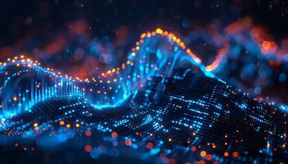 Poster - Abstract digital chart with flowing blue lines and data points, highlighting financial trends and futuristic analysis