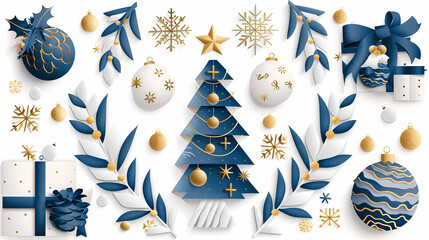 Xmas modern design set in paper cut style with Christmas tree, holiday covers or banners,vector illustration