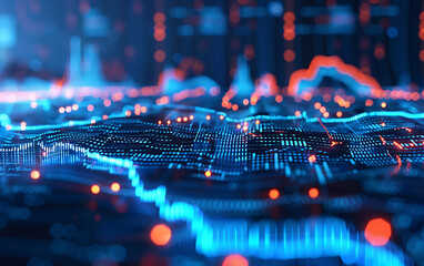 Poster - Abstract digital chart with blue lines and data points, illustrating financial trends and futuristic analysis