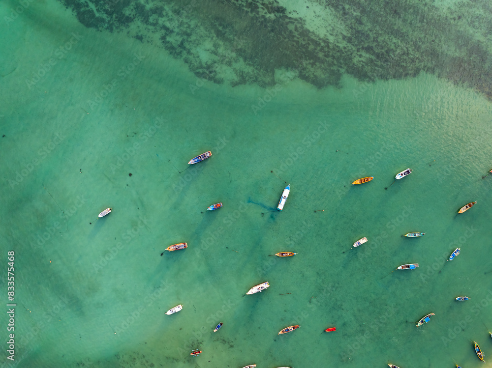 Aerial drone bird's eye view photo Top down of tropical sea with long ...