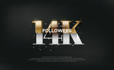 Wall Mural - Unique and luxurious design with gold glitter numbers, design for social media post greetings, thank you 14k followers.