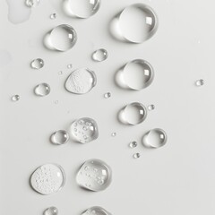 Canvas Print - Close up of water drops on a white surface, reflecting light. High resolution photography. 