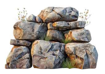 Canvas Print - [Transparent Background PNG]Rock Formation with Plants on transparent background