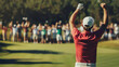 © Shutter2U - Golfer celebrating a birdie, concept of victory and excitement, selective focus, golf course, vibrant, Multilayer, cheering spectators backdrop