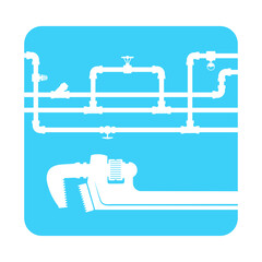 Wall Mural - Plumbing tool and water pipe system. Symbol of plumbing repair and service