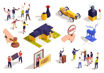 Wall Mural - Auction house elements in isometric view