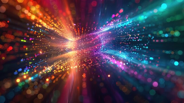 Futuristic shimmering particles 3d abstract background Colorful Burst of Light