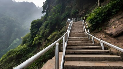 The endless stairs to ascend Mount Emei, Emeishan, Sichuan, China.generative.ai 