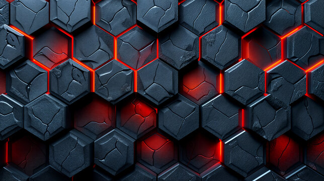 Hexagon shapes with glowing lights tech background concept