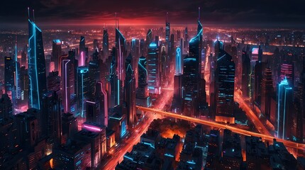 Wall Mural - A futuristic cityscape illuminated by a maze of neon lights ai_generated