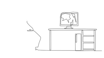 Wall Mural - Animated self drawing of continuous one line drawing businesswoman preparing to hit computer monitor on work desk. Stocks that don't rise. Didn't get any profit. Full length single line animation