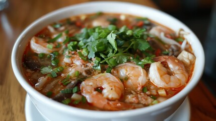 Poster - A bowl of clear and spicy Tom Yum Goong, with succulent shrimp, mushrooms, and a burst of lime and lemongrass