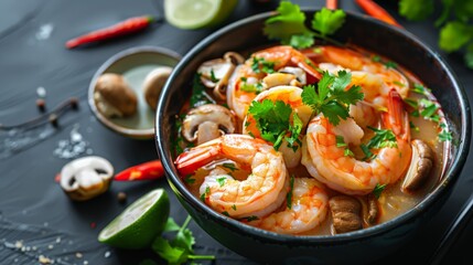 Poster - A bowl of clear and spicy Tom Yum Goong, with succulent shrimp, mushrooms, and a burst of lime and lemongrass