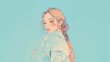 © Hamupata - 振り返るロングヘアで三つ編みの綺麗な女性
