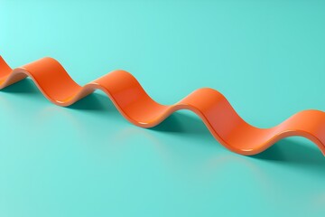 3D render of an orange wavy line going up on a teal background, simple shapes, minimalistic, in the style of æŽç™½
