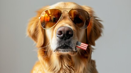 Canvas Print - The golden retriever with sunglasses