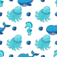 Poster - Creative marine seamless pattern