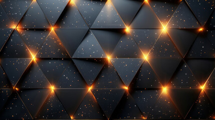 Wall Mural - Abstract Golden and Black Triangular Pattern with Sparkles