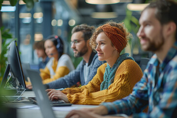 A group of developers men and women working together to program an e-commerce website.